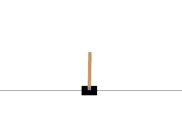 Animated cart pole balancing a pole by moving the cart